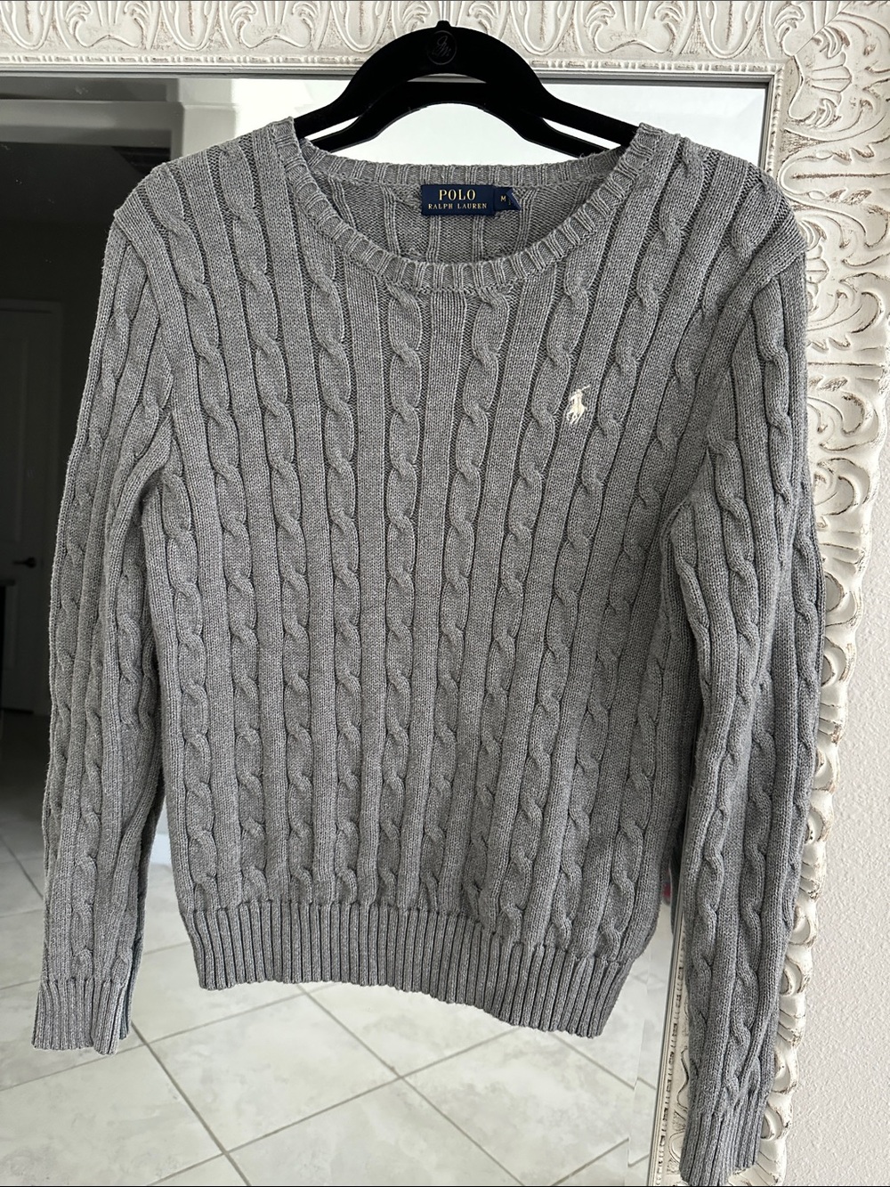 Polo by Ralph Lauren Gray Cable-Knit Crewneck Sweater with White Pony